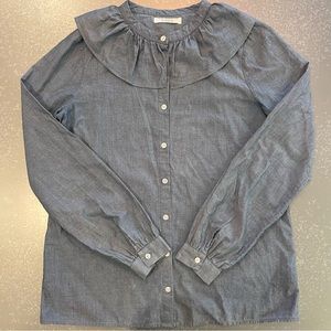 Doen Chambray Ruffle Collar Blouse